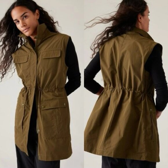 ATHLETA Boundless Vest Womens XL Green Outdoor Safari Field Pockets Zip - Picture 1 of 14